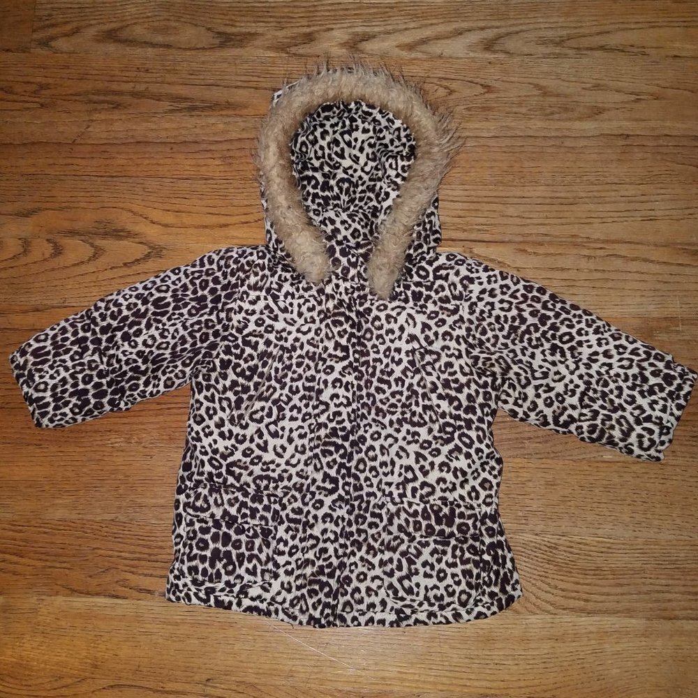 The Children's Place Leopard Print Hooded Coat Pink Fleece Lined 3T AS IS